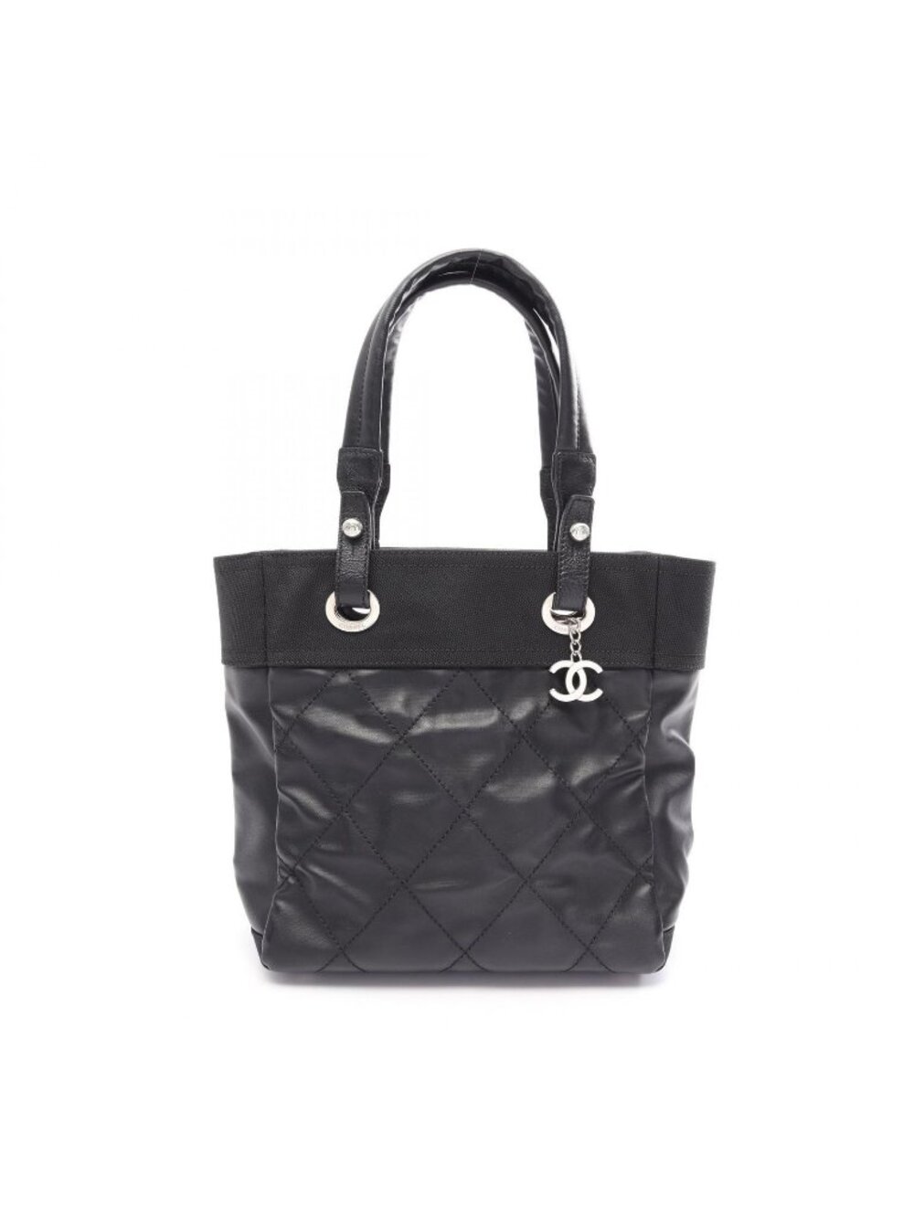 Chanel Tote Bag Paris Biarritz PM Black Canvas Leather PM